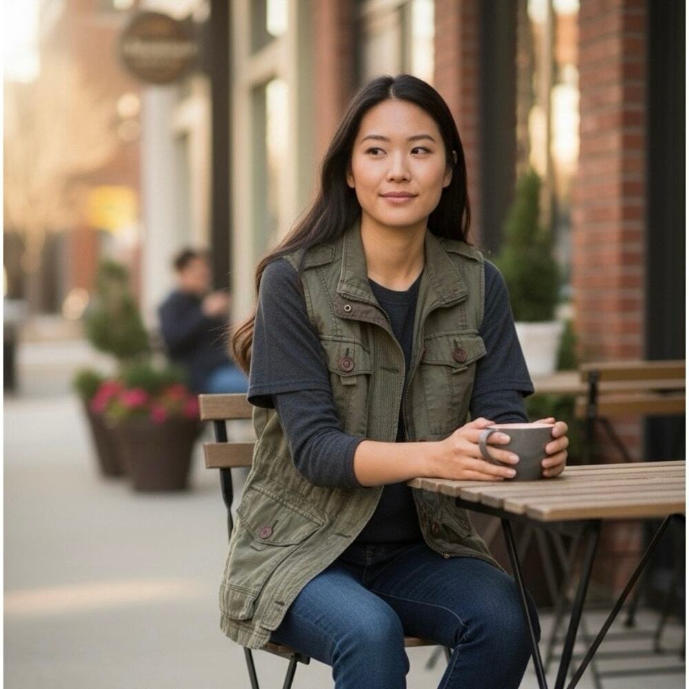Abercrombie Fitch utility vest olive green cargo military style womens L